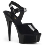High Heels Riemchen Sandalette mit Plateau in schwarz TPU von Pleaser USA, 15 cm Absatz, 4,5 cm Plateau, weichgepolsterte Innensohle aus Leder.