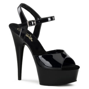 High Heels Riemchen Sandalette mit Plateau in schwarz Lack von Pleaser USA, 15 cm Absatz, 4,5 cm Plateau, weichgepolsterte Innensohle aus Leder.