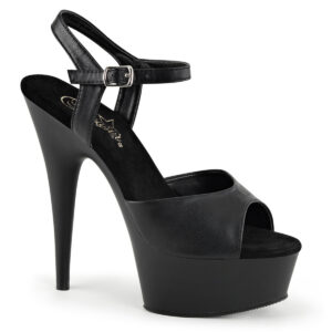 High Heels Riemchen Sandalette mit Plateau in schwarz Kunstleder von Pleaser USA, 15 cm Absatz, 4,5 cm Plateau, weichgepolsterte Innensohle aus Leder.