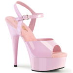High Heels Riemchen Sandalette mit Plateau in baby pink Lack von Pleaser USA, 15 cm Absatz, 4,5 cm Plateau, weichgepolsterte Innensohle aus Leder.