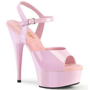 High Heels Riemchen Sandalette mit Plateau in baby pink Lack von Pleaser USA, 15 cm Absatz, 4,5 cm Plateau, weichgepolsterte Innensohle aus Leder.