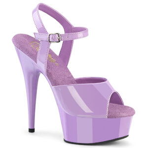 High Heels Riemchen Sandalette mit Plateau in lavendel Lack von Pleaser USA, 15 cm Absatz, 4,5 cm Plateau, weichgepolsterte Innensohle aus Leder.