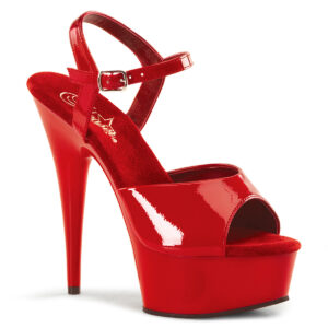 High Heels Riemchen Sandalette mit Plateau in rot Lack von Pleaser USA, 15 cm Absatz, 4,5 cm Plateau, weichgepolsterte Innensohle aus Leder.