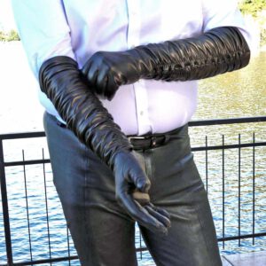 Lange gerüschte Herren Lederhandschuhe