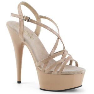 Plateau Sandalette nude Lack mit Riemchen und Plateau von Pleaser. Absatz 15 cm, Plateau 4,5 cm.