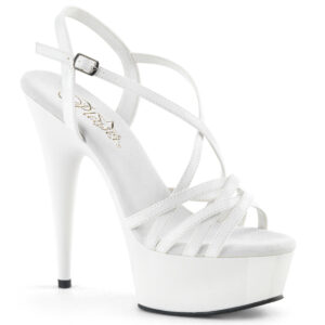 Plateau Sandalette weiss Lack mit Riemchen und Plateau von Pleaser. Absatz 15 cm, Plateau 4,5 cm.