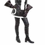 Sehr langer Stretch Overknee Stiefel im 60er Jahre Look von Miceli-Made in Italy. schwarz Kunstleder mit 5 cm Blockabsatz.