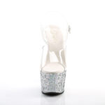 Durchsichtige Riemchen Sandalette mit silber Multi Glitter Plateau, 17,5 cm Absatz, 7,5 cm Plateau von Pleaser.