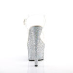Durchsichtige Riemchen Sandalette mit silber Multi Glitter Plateau, 17,5 cm Absatz, 7,5 cm Plateau von Pleaser.