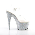 Durchsichtige Riemchen Sandalette mit silber Multi Glitter Plateau, 17,5 cm Absatz, 7,5 cm Plateau von Pleaser.