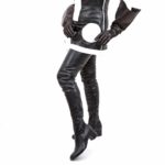 Sehr langer Stretch Overknee Stiefel im 60er Jahre Look von Miceli-Made in Italy. schwarz Kunstleder mit 5 cm Blockabsatz.