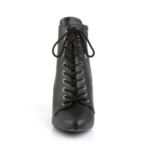 Schwarze Blockabsatz Stiefelette mit Schnürung und Reißverschluss in Kunstleder von Pleaser USA.
