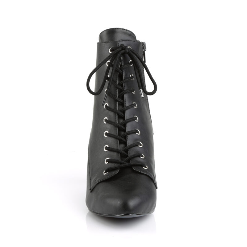 Schwarze Blockabsatz Stiefelette mit Schnürung und Reißverschluss in Kunstleder von Pleaser USA.