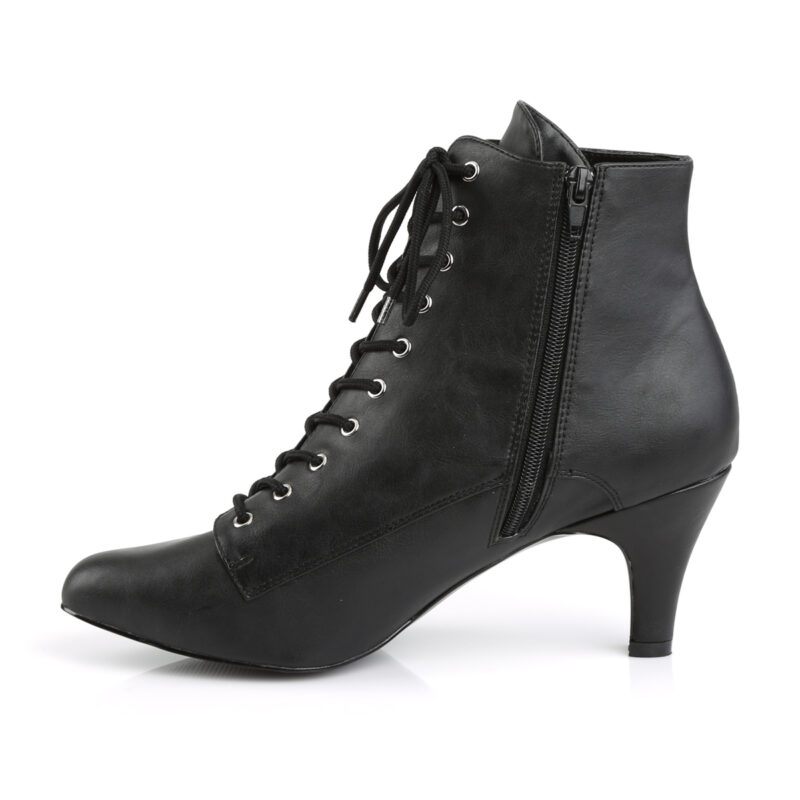 Schwarze Blockabsatz Stiefelette mit Schnürung und Reißverschluss in Kunstleder von Pleaser USA.