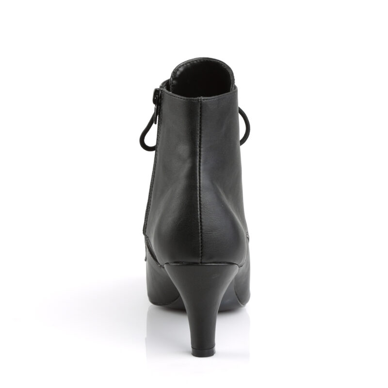 Schwarze Blockabsatz Stiefelette mit Schnürung und Reißverschluss in Kunstleder von Pleaser USA.