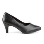 Klassische Damen Pumps mit 7,5 cm Blockabsatz in schwarz Kunstleder von Pleaser Pink Label.