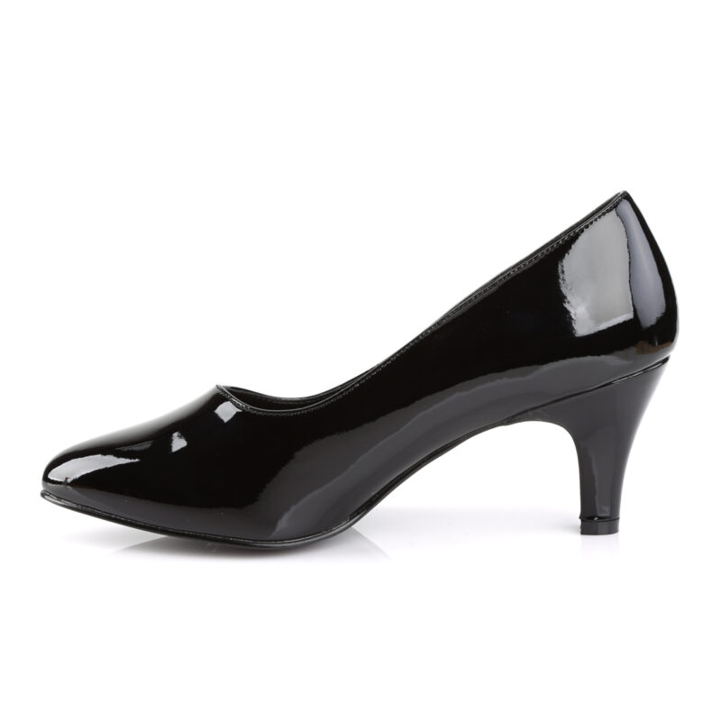 Klassische Damen Pumps mit 7,5 cm Blockabsatz in schwarz Lack von Pleaser Pink Label.