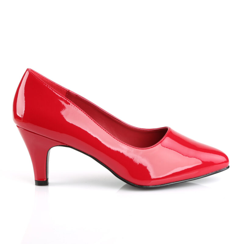Klassische Damen Pumps mit 7,5 cm Blockabsatz in rot Lack von Pleaser Pink Label.