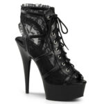 Schwarzer Open Toe Plateau Bootie mit Schnürung von Pleaser USA, Ferse und Zehen offen, 15 cm Absatz, 4,5 cm Plateau.