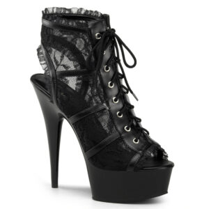 Schwarzer Open Toe Plateau Bootie mit Schnürung von Pleaser USA, Ferse und Zehen offen, 15 cm Absatz, 4,5 cm Plateau.