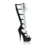 DELIGHT-698 Plateau Sandalette schwarz Lack mit kniehoher Schnürung mit 15 cm Absatz und 5 cm Plateau.