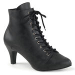 Schwarze Blockabsatz Stiefelette mit Schnürung und Reißverschluss in Kunstleder von Pleaser USA.