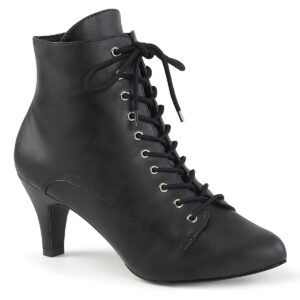 Schwarze Blockabsatz Stiefelette mit Schnürung und Reißverschluss in Kunstleder von Pleaser USA.