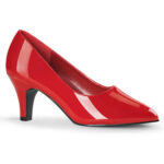 Klassische Damen Pumps mit 7,5 cm Blockabsatz in rot Lack von Pleaser Pink Label.