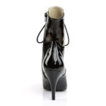 Elegante High-Heel Stiefeletten von Pleaser USA aus Lackleder-Imitat mit Schnürung und zusätzlichem Reißverschluss an der Innenseite und 10 cm Absatz.