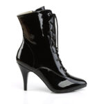 Elegante High-Heel Stiefeletten von Pleaser USA aus Lackleder-Imitat mit Schnürung und zusätzlichem Reißverschluss an der Innenseite und 10 cm Absatz.
