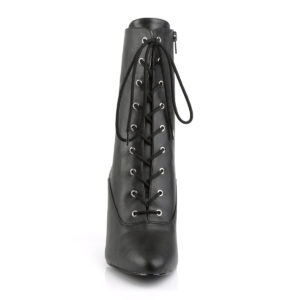 Elegante High-Heel Stiefeletten von Pleaser USA aus Kunstleder mit Schnürung und zusätzlichem Reißverschluss an der Innenseite und 10 cm Absatz.