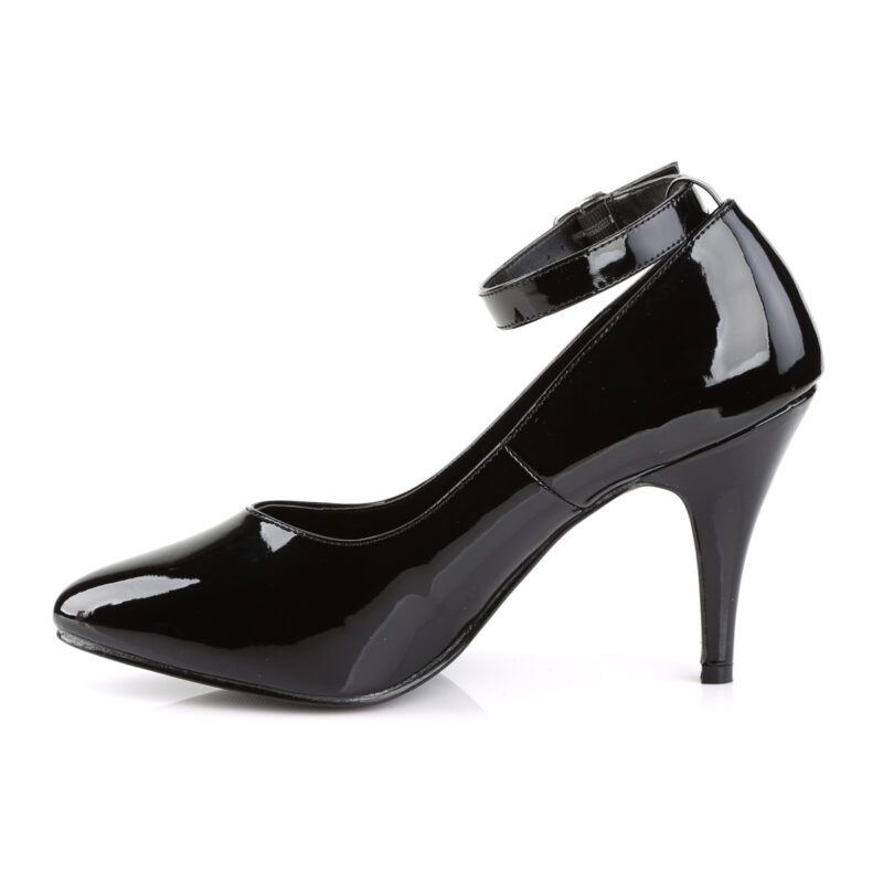 Dream-431 Klassische Pumps mit breitem Fesselriemchen, schwarz Lack mit 10 cm Absatz von Pleaser.