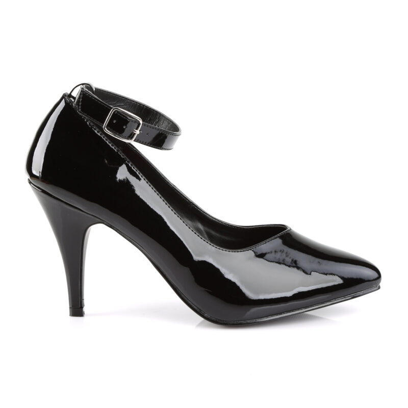 Dream-431 Klassische Pumps mit breitem Fesselriemchen, schwarz Lack mit 10 cm Absatz von Pleaser.