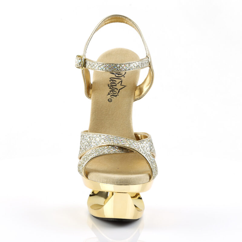 ECLIPSE-619G goldene Multiglitter High-Heel Sandalette mit Plateau im Cut-out-Design, 16,5 cm Absatz und 4,5 cm Plateau von Pleaser USA.