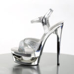 ECLIPSE-619G silberne Multiglitter High-Heel Sandalette mit Plateau im Cut-out-Design, 16,5 cm Absatz und 4,5 cm Plateau von Pleaser USA.