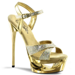 ECLIPSE-619G goldene Multiglitter High-Heel Sandalette mit Plateau im Cut-out-Design, 16,5 cm Absatz und 4,5 cm Plateau von Pleaser USA.