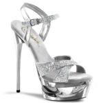 ECLIPSE-619G silberne Multiglitter High-Heel Sandalette mit Plateau im Cut-out-Design, 16,5 cm Absatz und 4,5 cm Plateau von Pleaser USA.
