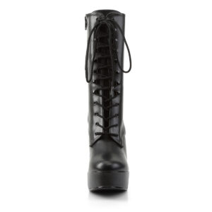 Plateau Stiefelette schwarz Kunstleder mit Schnürung, 13 cm Blockabsatz und 4 cm Plateau von Pleaser USA.