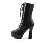 Plateau Stiefelette schwarz Kunstleder mit Schnürung, 13 cm Blockabsatz und 4 cm Plateau von Pleaser USA.