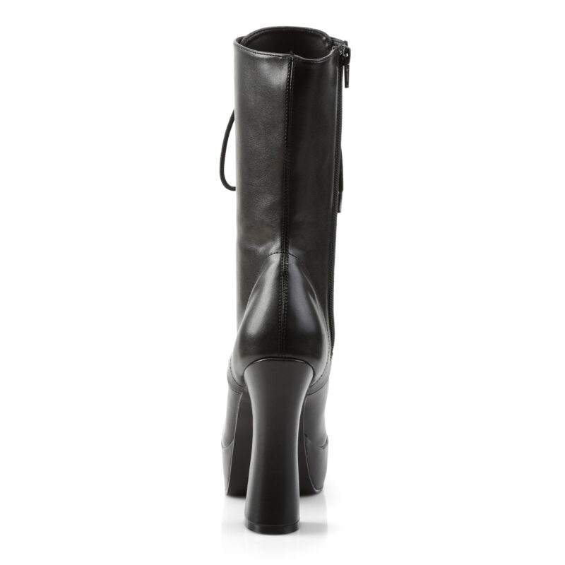 Plateau Stiefelette schwarz Kunstleder mit Schnürung, 13 cm Blockabsatz und 4 cm Plateau von Pleaser USA.