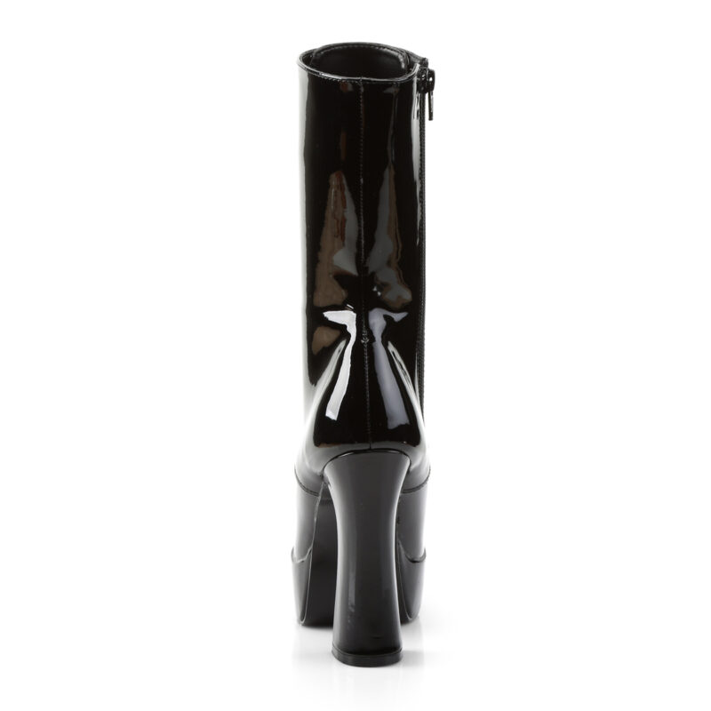 Plateau Stiefelette schwarz Lack mit Schnürung, 13 cm Blockabsatz und 4 cm Plateau von Pleaser USA.