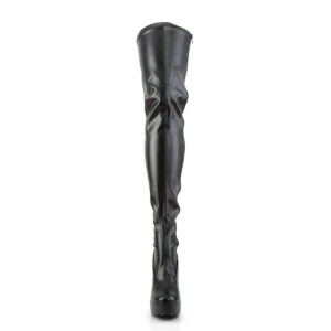Overknee Plateau Stiefel schwarz Kunstleder mit 13 cm Blockabsatz und 4 cm Plateau von Pleaser USA.