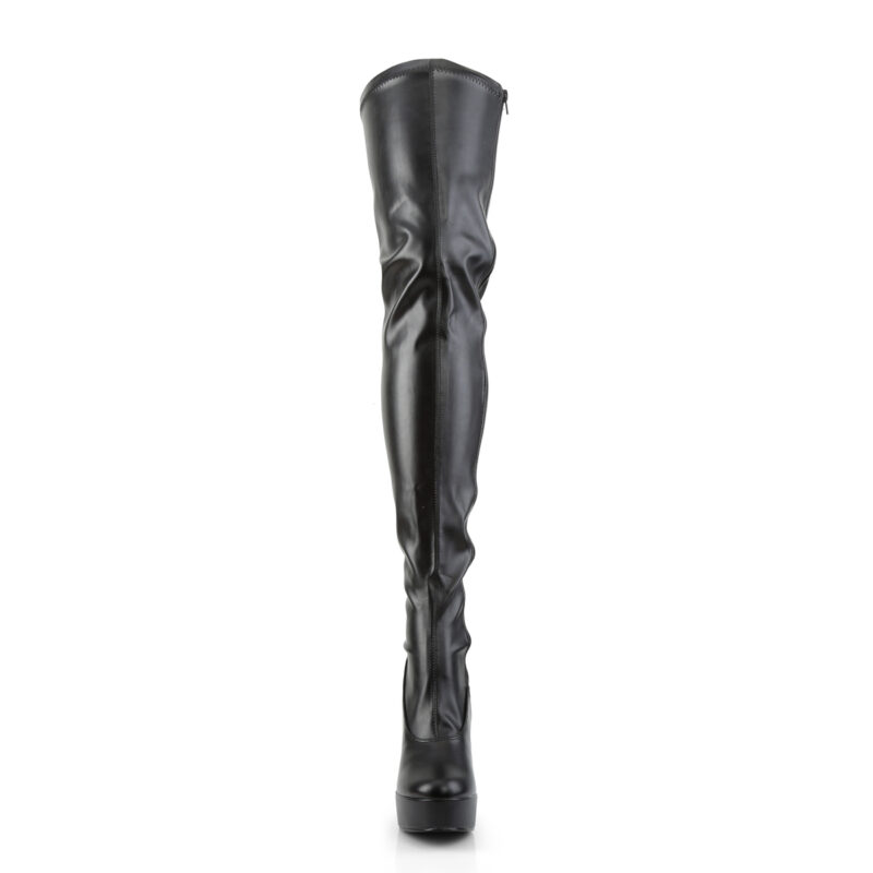 Overknee Plateau Stiefel schwarz Kunstleder mit 13 cm Blockabsatz und 4 cm Plateau von Pleaser USA.