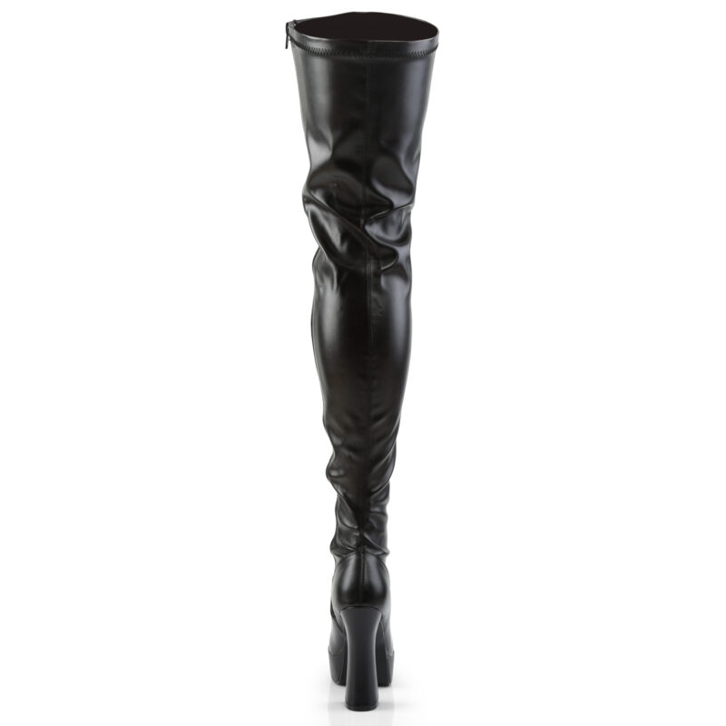 Overknee Plateau Stiefel schwarz Kunstleder mit 13 cm Blockabsatz und 4 cm Plateau von Pleaser USA.