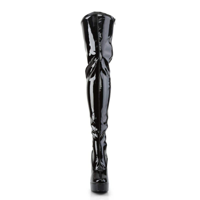 Overknee Plateau Stiefel schwarz Lack mit 13 cm Blockabsatz und 4 cm Plateau von Pleaser USA.