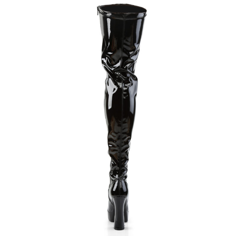 Overknee Plateau Stiefel schwarz Lack mit 13 cm Blockabsatz und 4 cm Plateau von Pleaser USA.