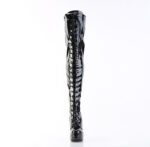 Overknee Plateau Schnürstiefel schwarz Lack mit 13 cm Blockabsatz und 4 cm Plateau von Pleaser USA.