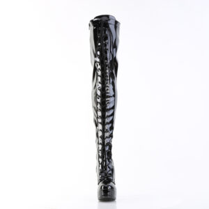 Overknee Plateau Schnürstiefel schwarz Lack mit 13 cm Blockabsatz und 4 cm Plateau von Pleaser USA.