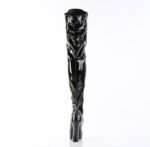 Overknee Plateau Schnürstiefel schwarz Lack mit 13 cm Blockabsatz und 4 cm Plateau von Pleaser USA.