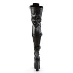 Overknee Plateau Schnürstiefel mit Schnallen, schwarz Stretchkunstleder, mit 13 cm Blockabsatz und 4 cm Plateau von Pleaser USA.